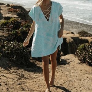 Sandcloud Floral Turtle Cover Up One Size Blue Terry Cloth Beach Coastal Surfer